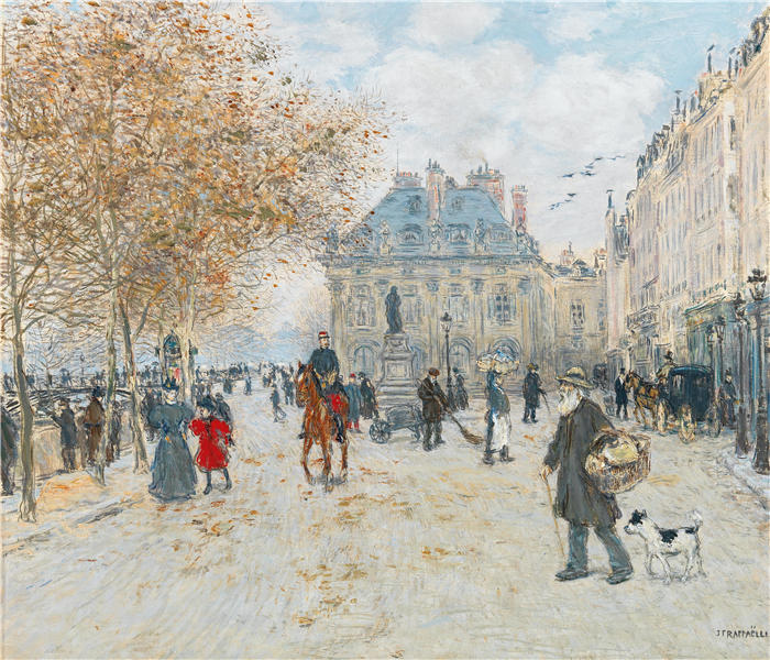 让·弗朗索瓦·拉法埃利（ Jean François Raffaëlli，法国画家）高清作品-《Quai Malaquais，巴黎》