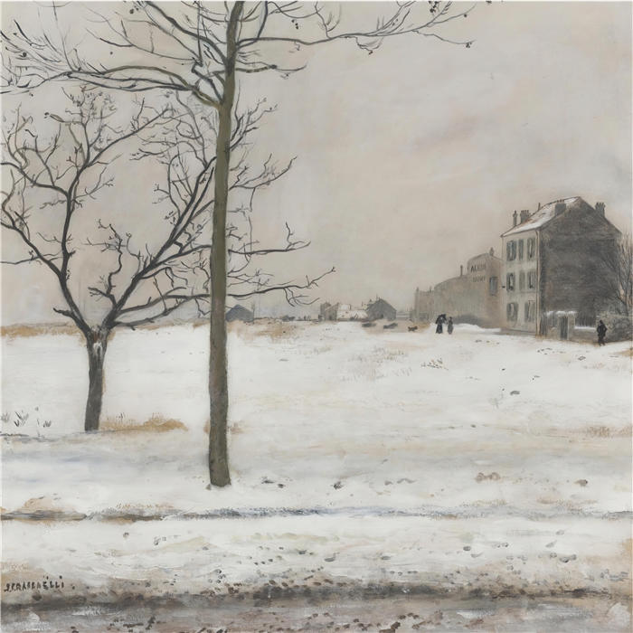 让·弗朗索瓦·拉法埃利（ Jean François Raffaëlli，法国画家）高清作品-《雪下的蒙马特》