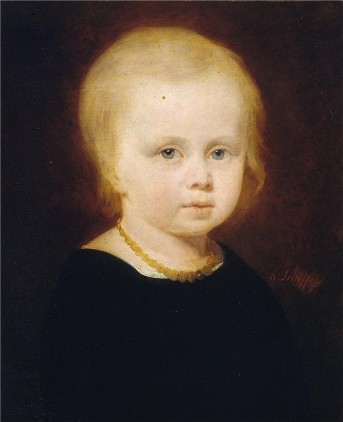 亨德里克·谢弗（Hendrik Scheffer，法国画家）高清作品-《婴儿肖像（19 世纪）》
