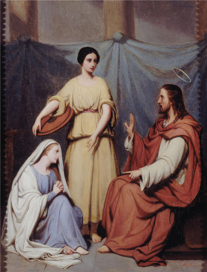 亨德里克·谢弗（Hendrik Scheffer，法国画家）高清作品-《耶稣与马大和马利亚（1841）》