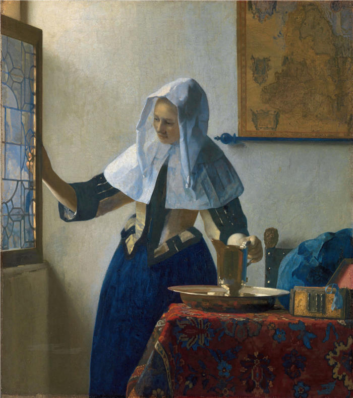 约翰内斯·维米尔（Johannes Vermeer）高清油画作品-《带水壶的年轻女子（约 1662 年）》