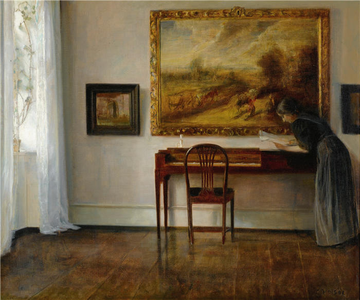 卡尔·霍尔索（Carl Holsøe，丹麦画家）高清作品-《室内绘画》