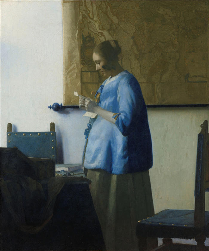 约翰内斯·维米尔（Johannes Vermeer）高清油画作品-《读信的女人（约 1663 年）》