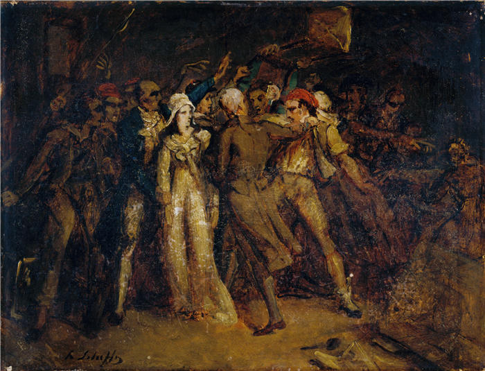 亨德里克·谢弗(Hendrik Scheffer,法国画家)高清作品-《夏洛特·科戴逮捕 (1830)》