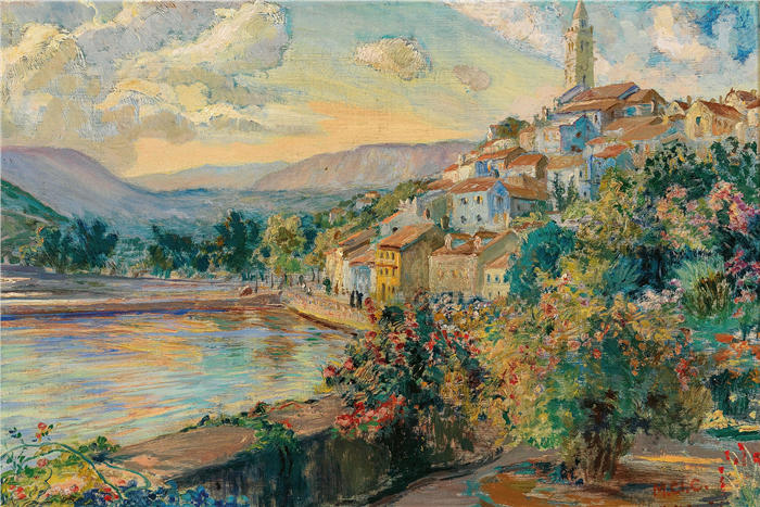 Menci Clement Crnčić （克罗地亚画家）风景高清作品-《新维诺多尔斯基的景色》
