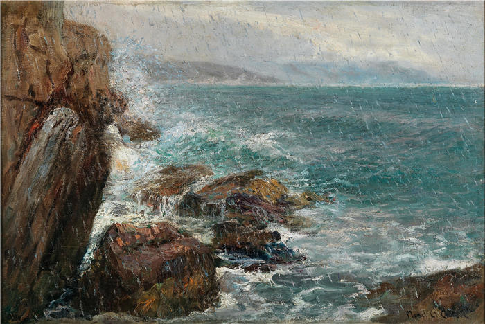 Menci Clement Crnčić （克罗地亚画家）风景高清作品-《岸边的雨天》