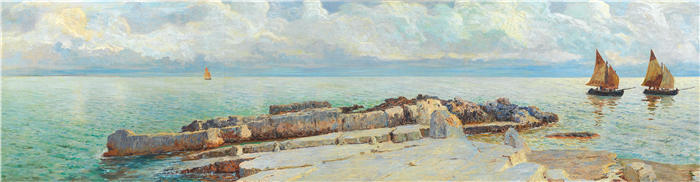 Menci Clement Crnčić （克罗地亚画家）风景高清作品-《沿海景观》