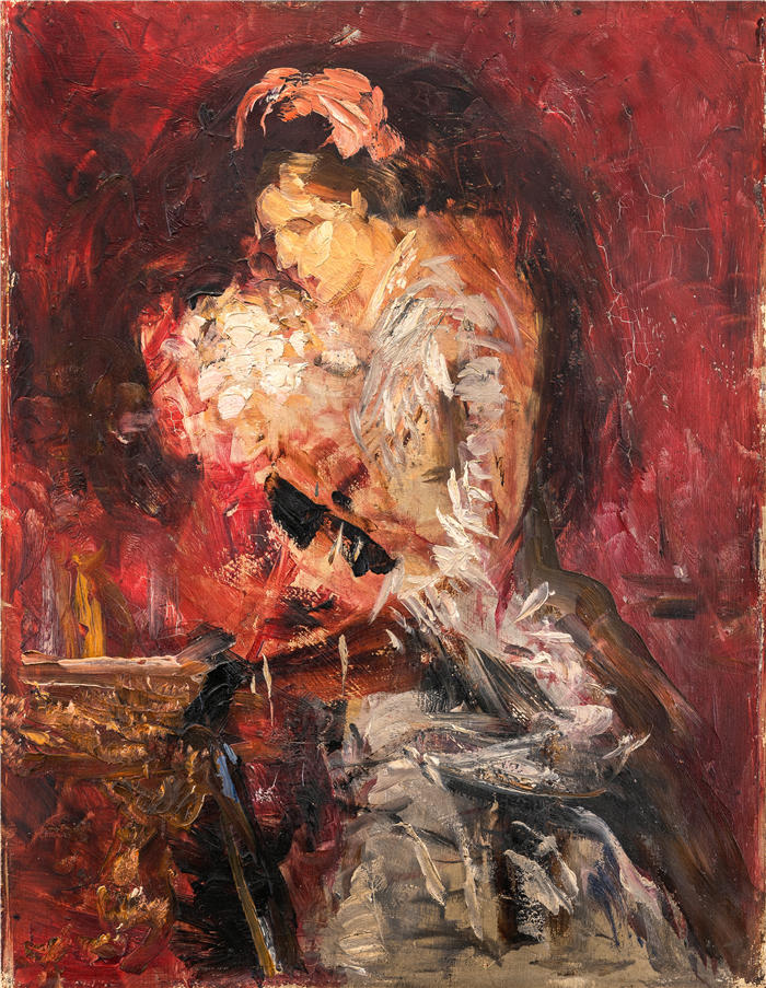 恩斯特·约瑟夫森（Ernst Josephson，瑞典画家）高清作品-《拿着花束的女士（1880 年）》