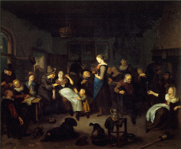 理查德·布拉肯伯格(Richard Brakenburgh,荷兰画家)作品-歌舞厅内部 (1670 - 1702)