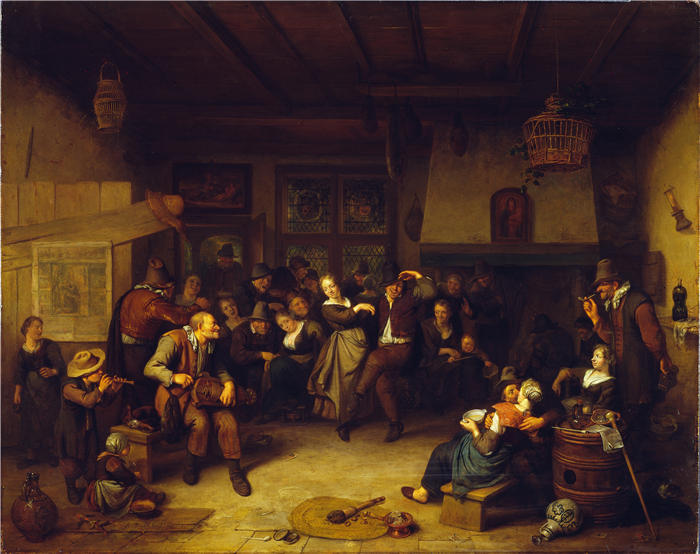 理查德·布拉肯伯格(Richard Brakenburgh,荷兰画家)作品-在小屋里跳舞(1699)