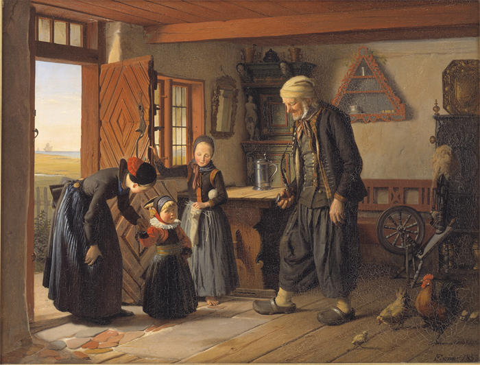 朱利叶斯·埃克斯纳 (Julius Exner，丹麦画家)作品-拜访祖父 (1853)