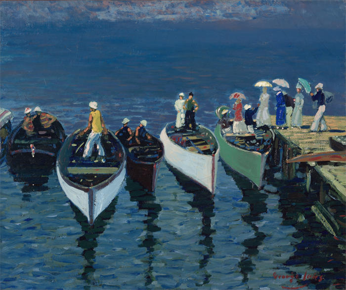 乔治·卢克斯 (George Luks，美国画家)高清作品-《哈德逊河上的假期（约 1912 年）》