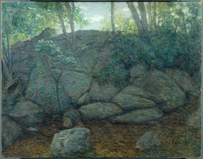 朱利安·奥尔登·威尔（Julian Alden Weir，美国画家）高清作品-《林地岩石》