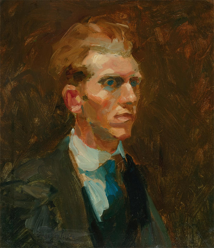 乔治·卢克斯 (George Luks，美国画家)高清作品-《一个年轻人的肖像》
