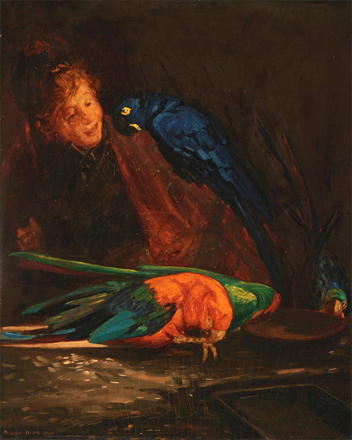 乔治·卢克斯 (George Luks，美国画家)高清作品-《金刚鹦鹉的女人 (1907)》