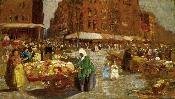 乔治·卢克斯 (George Luks，美国画家)高清作品-《休斯顿街 (1917)》
