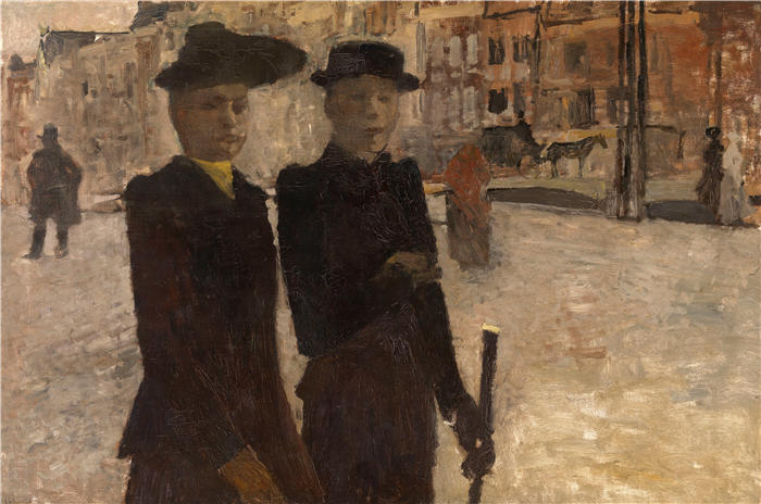 乔治·亨德里克·布莱特纳（George Hendrik Breitner，荷兰画家）作品-阿姆斯特丹的 Rokin 妇女 (1895-1896)