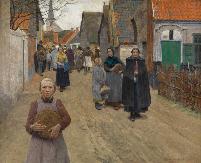 弗兰斯·范·莱姆普滕（Frans Van Leemputten，比利时）作品-村里的面包分配（1892）