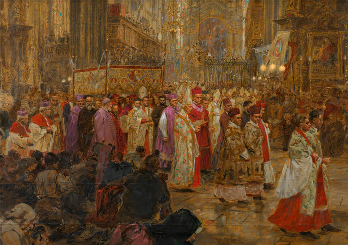 威廉·高斯（Wilhelm Gause，德国画家）作品-维也纳国际圣体圣事会（Umzug im Stephansdom）（1912 年）
