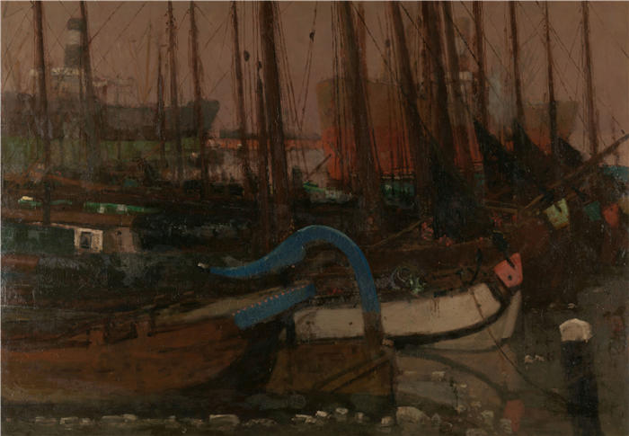 乔治·亨德里克·布莱特纳（George Hendrik Breitner，荷兰画家）作品-冰中的船（1901）