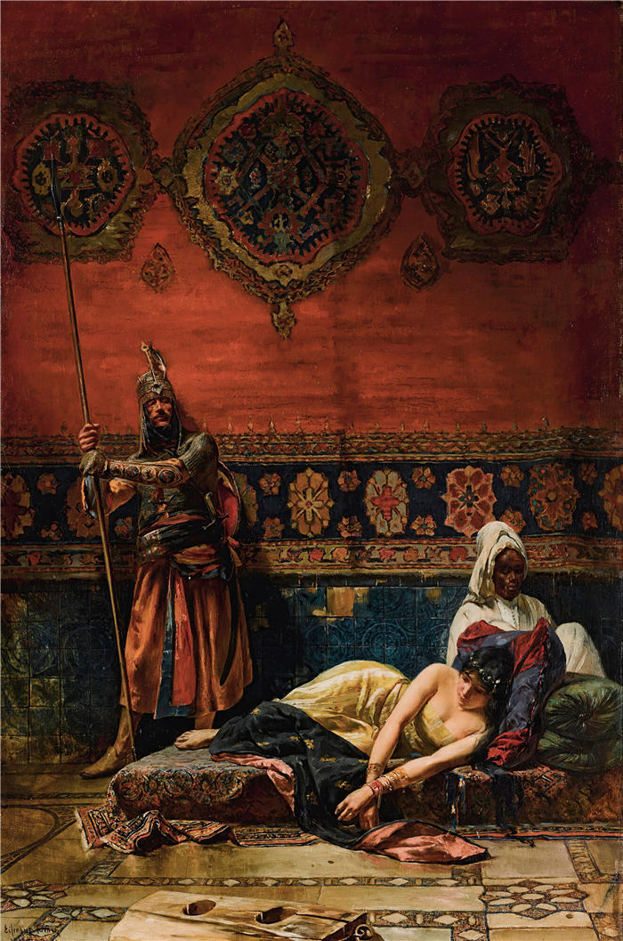 弗朗茨·艾森胡特（Franz Eisenhut，匈牙利画家）作品-在后宫 (1889)