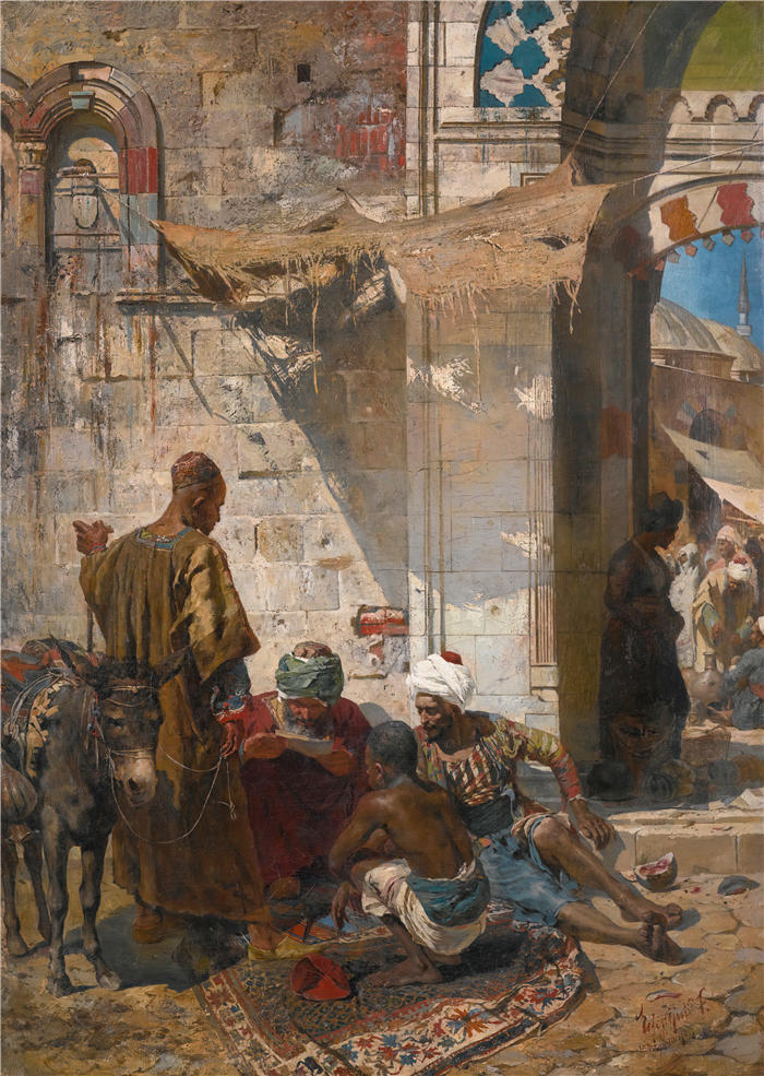 弗朗茨·艾森胡特（Franz Eisenhut，匈牙利画家）作品-城门旁 (1881)