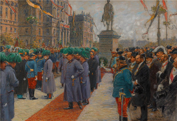威廉·高斯（Wilhelm Gause，德国画家）作品-施瓦岑贝格纪念碑前的莱比锡战役百夫长（1913年）