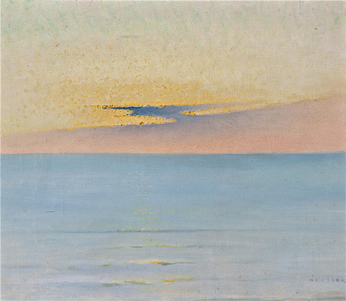 奥古斯特·哈格堡（August Hagborg,瑞典画家 ）作品-《夕阳下的大海》