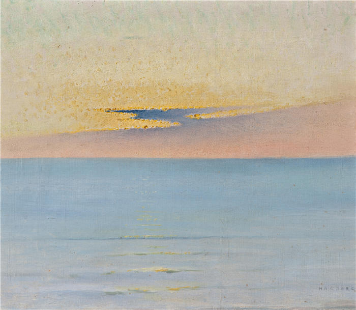 奥古斯特·哈格堡（August Hagborg,瑞典画家 ）作品-《夕阳下的大海》
