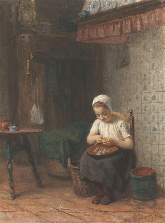 阿尔伯特·纽赫斯（Albert Neuhuys，荷兰画家）作品-马铃薯皮（1873）