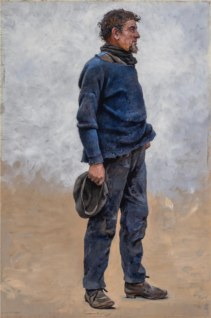 奥古斯特·哈格堡（August Hagborg,瑞典画家 ）作品-《手拿帽子的男人（1881）》