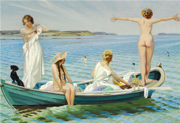 哈拉尔德·斯洛特-默勒（Harald Slott-Møller，丹麦画家）作品-年轻女孩洗澡