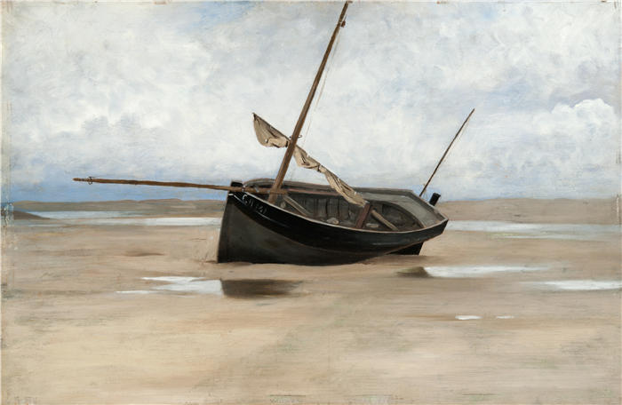 奥古斯特·哈格堡（August Hagborg,瑞典画家 ）作品-《岸上的船（1881）》