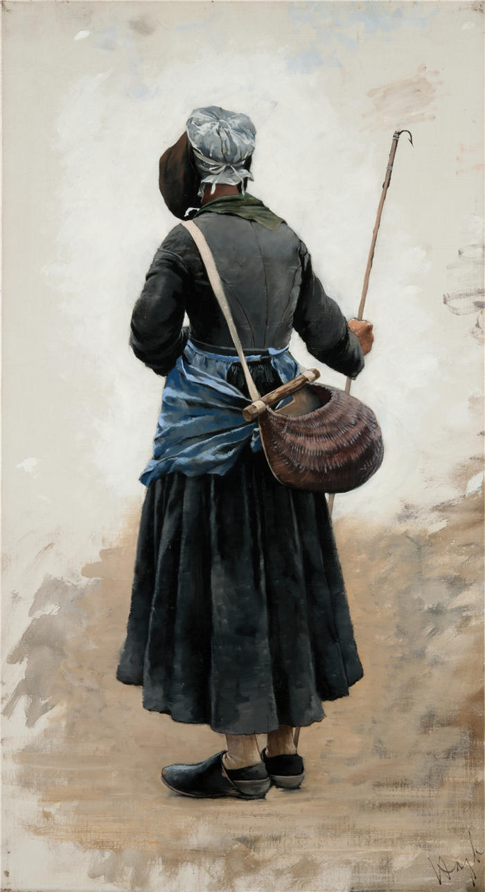 奥古斯特·哈格堡(August Hagborg,瑞典画家 )作品-《站着的女人 (1881)》