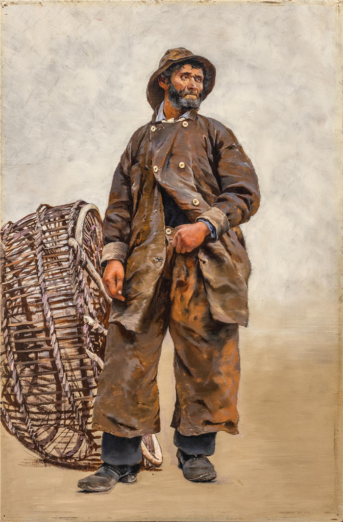 奥古斯特·哈格堡（August Hagborg,瑞典画家 ）作品-《提篮的渔夫（1881）》