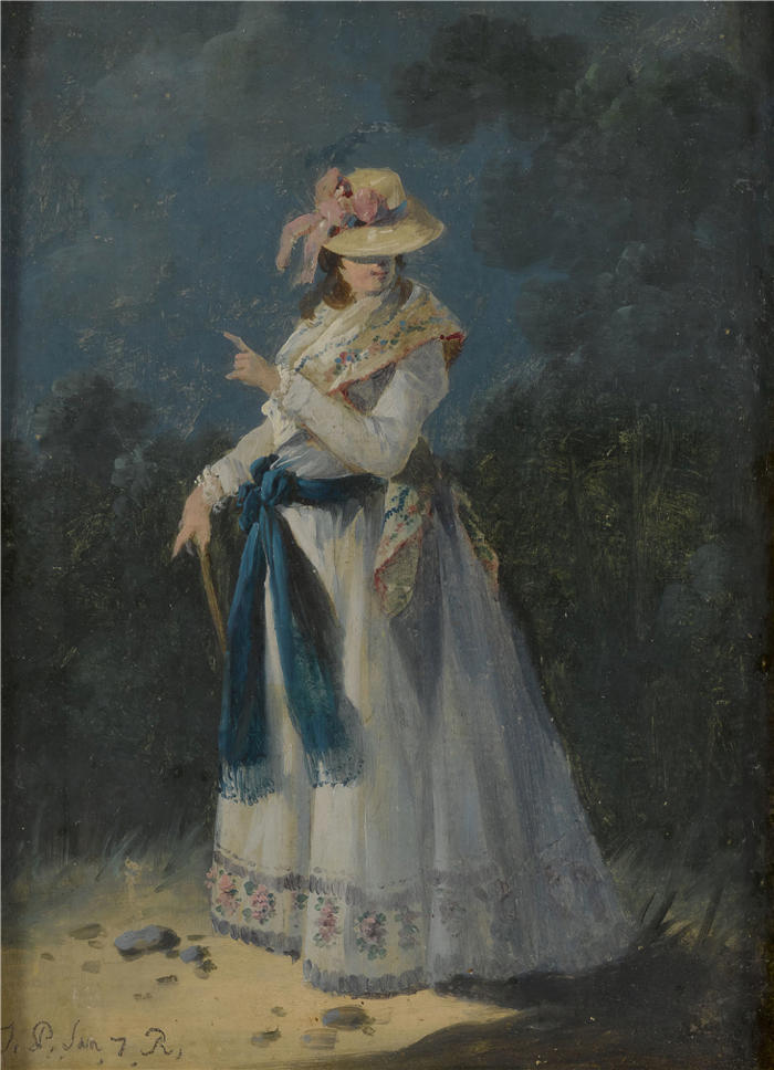 尚·巴蒂斯特·皮内蒙（Jean-Baptiste Pillement，法国画家）作品-一个优雅的年轻女子