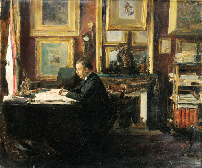埃米尔·弗里安特(Émile Friant,法国画家)作品-《喜剧演员康斯坦特·科奎林在他的书房》