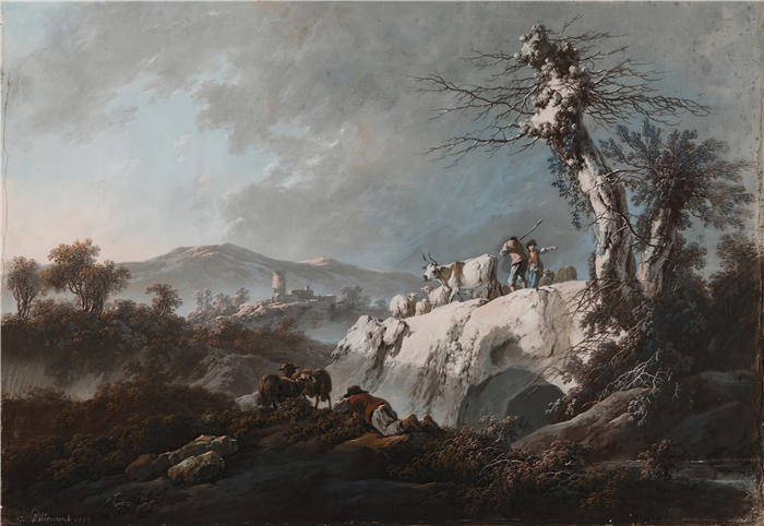 尚·巴蒂斯特·皮内蒙（Jean-Baptiste Pillement，法国画家）作品-岩石景观 (1783)