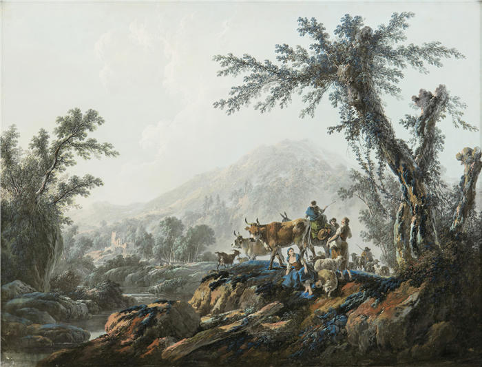 尚·巴蒂斯特·皮内蒙（Jean-Baptiste Pillement，法国画家）作品-田园风光（1790）