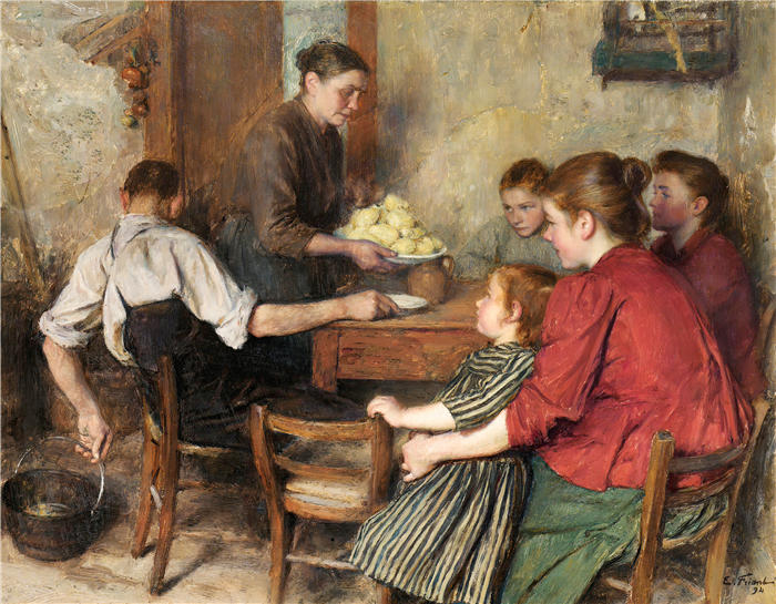 埃米尔·弗里安特（Émile Friant，法国画家）作品-《节俭的一餐（1894）》