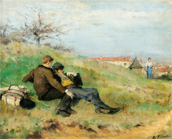 埃米尔·弗里安特（Émile Friant，法国画家）作品-《Mathias Schif 和 Camille Martin 坐在乡下》