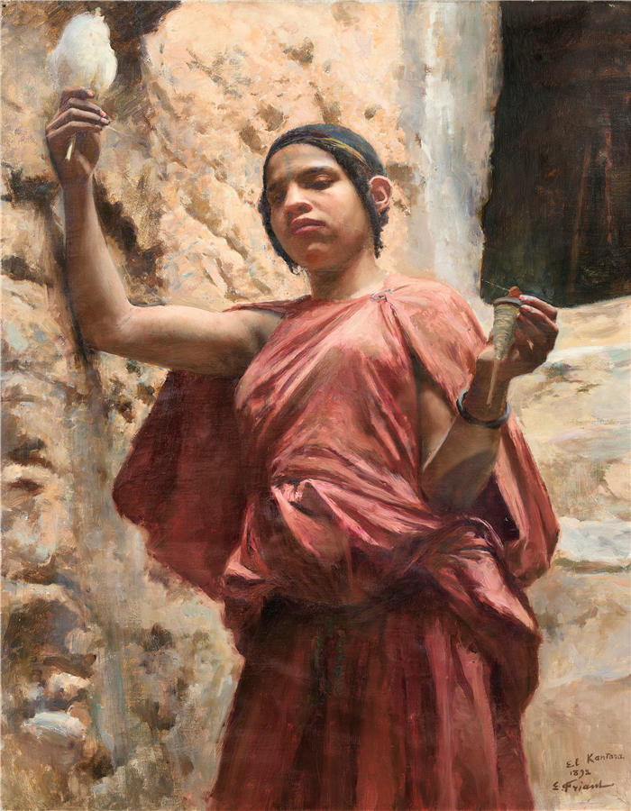 埃米尔·弗里安特（Émile Friant，法国画家）作品-《来自 El Kantara 的微调器（1892 年）》