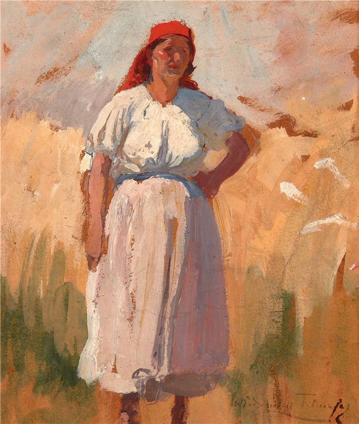 沃兹米日·泰特马耶（Włodzimierz Tetmajer，波兰画家）高清作品-《来自 Bronowice 的 Wieśniaczka（1898-1902 年）》