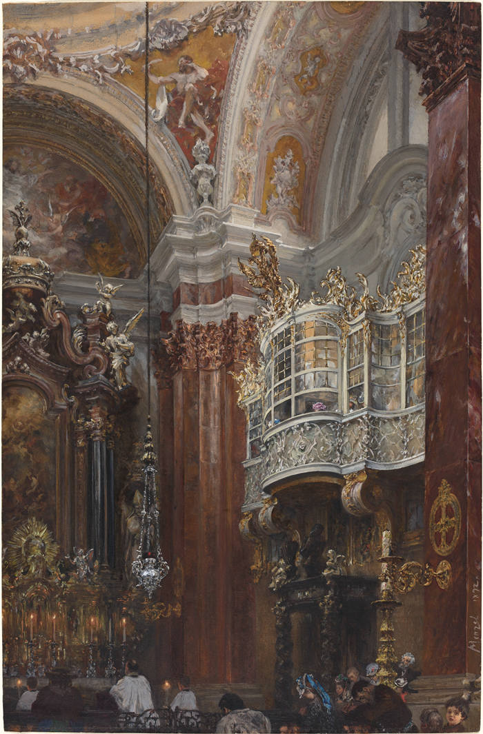 阿道夫·门泽尔(Adolph Menzel,德国)作品-因斯布鲁克雅各布教堂的内部(1872 年)