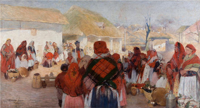 沃兹米日·泰特马耶（Włodzimierz Tetmajer，波兰画家）高清作品-《复活节食物的祝福（1897）》