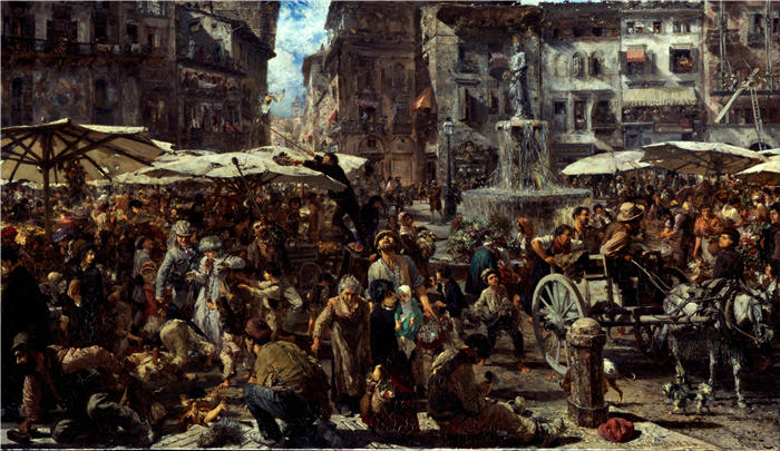 阿道夫·门泽尔(Adolph Menzel,德国)作品-维罗纳的埃尔贝广场