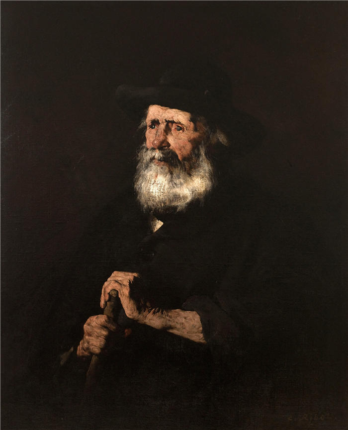 奥古斯丁·泰奥杜勒·里博特（Augustin Théodule Ribot，法国画家 ）作品-《肖像 d'un vieillard (1875)》