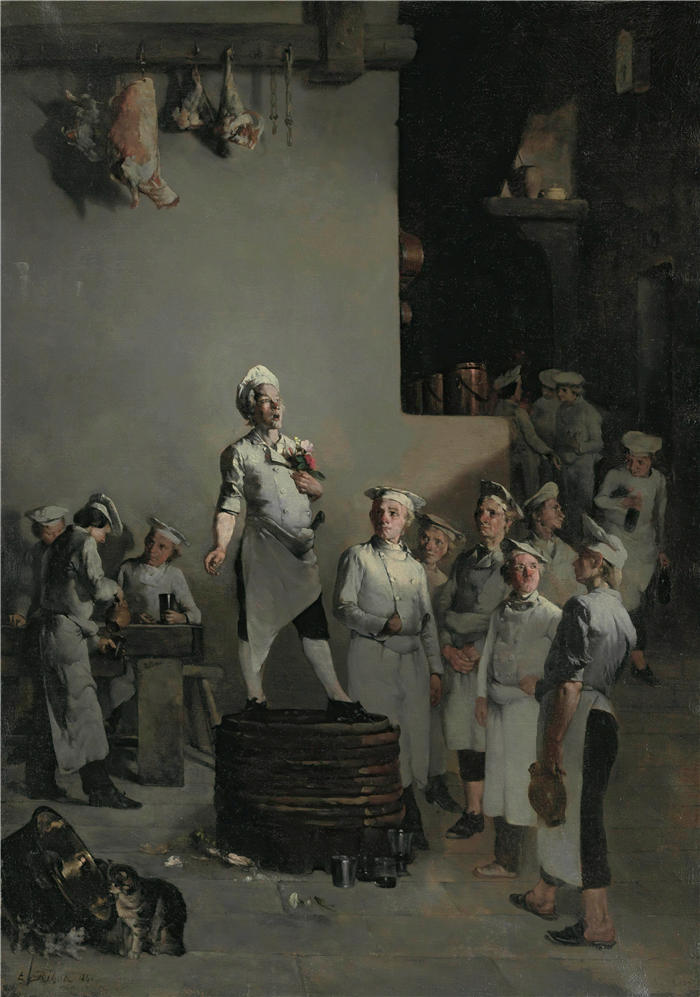 奥古斯丁·泰奥杜勒·里博特(Augustin Théodule Ribot,法国画家 )作品-《La Fête Du Chef (1861)》