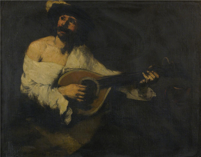 奥古斯丁·泰奥杜勒·里博特（Augustin Théodule Ribot，法国画家 ）作品-《曼陀林演奏者 (1886)》