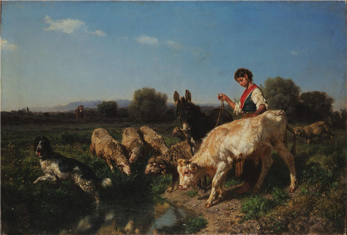 菲利波·帕利齐（Filippo Palizzi，意大利画家）高清作品-《All'Abbeverata (1867)》
